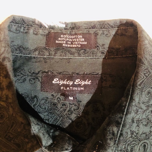 Eighty Eight Platinum, Black Patterned Button down Shirt, Men’s: Size, Medium - Picture 2 of 5